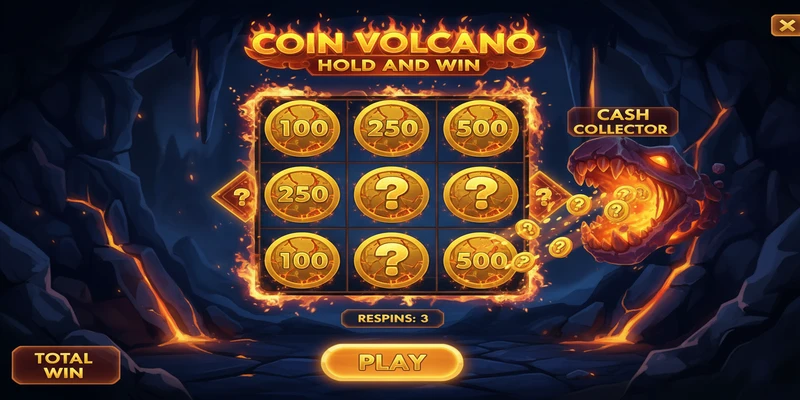 Coin Volcano Hold and Win Bonus Feature mit Respins und Jackpots