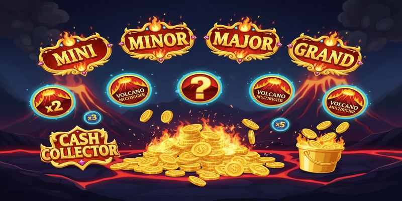 Coin Volcano Spielsymbole mit Mini Minor Major Grand Jackpots und Multiplikatoren